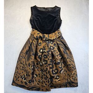 TAHARI‎ Arthur S Levine Metallic Leopard Black Velvet Dress Size 12 Office Party